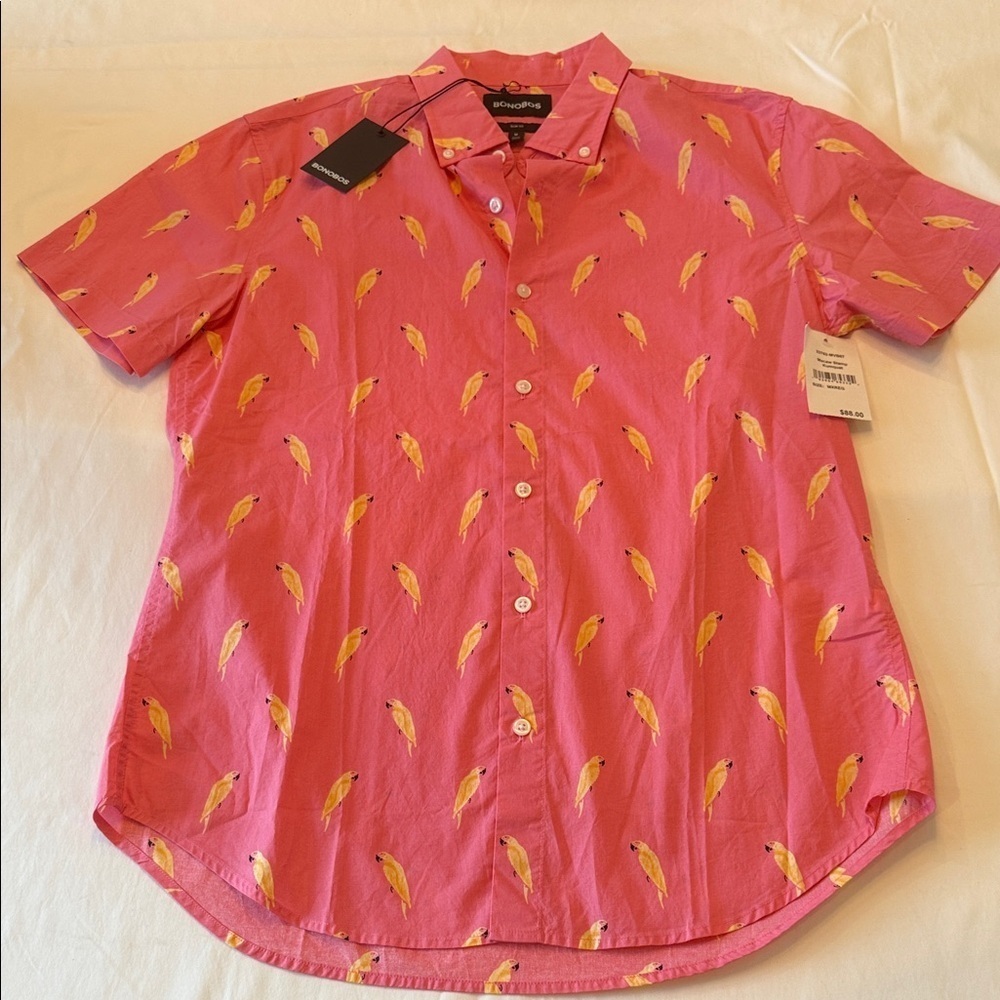 Bonobos Pink Tropical Bird Print Shirt NWT